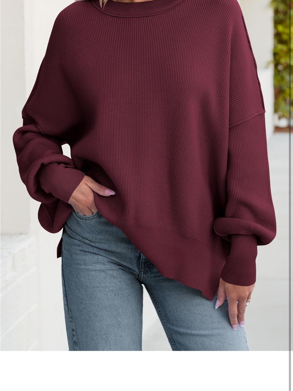 Ribbed Crewneck Sweater in Deep Wine - Women- Cozy, Fall, Gilmore Girls Vibes